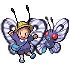 A young trainer cosplaying as his Butterfree